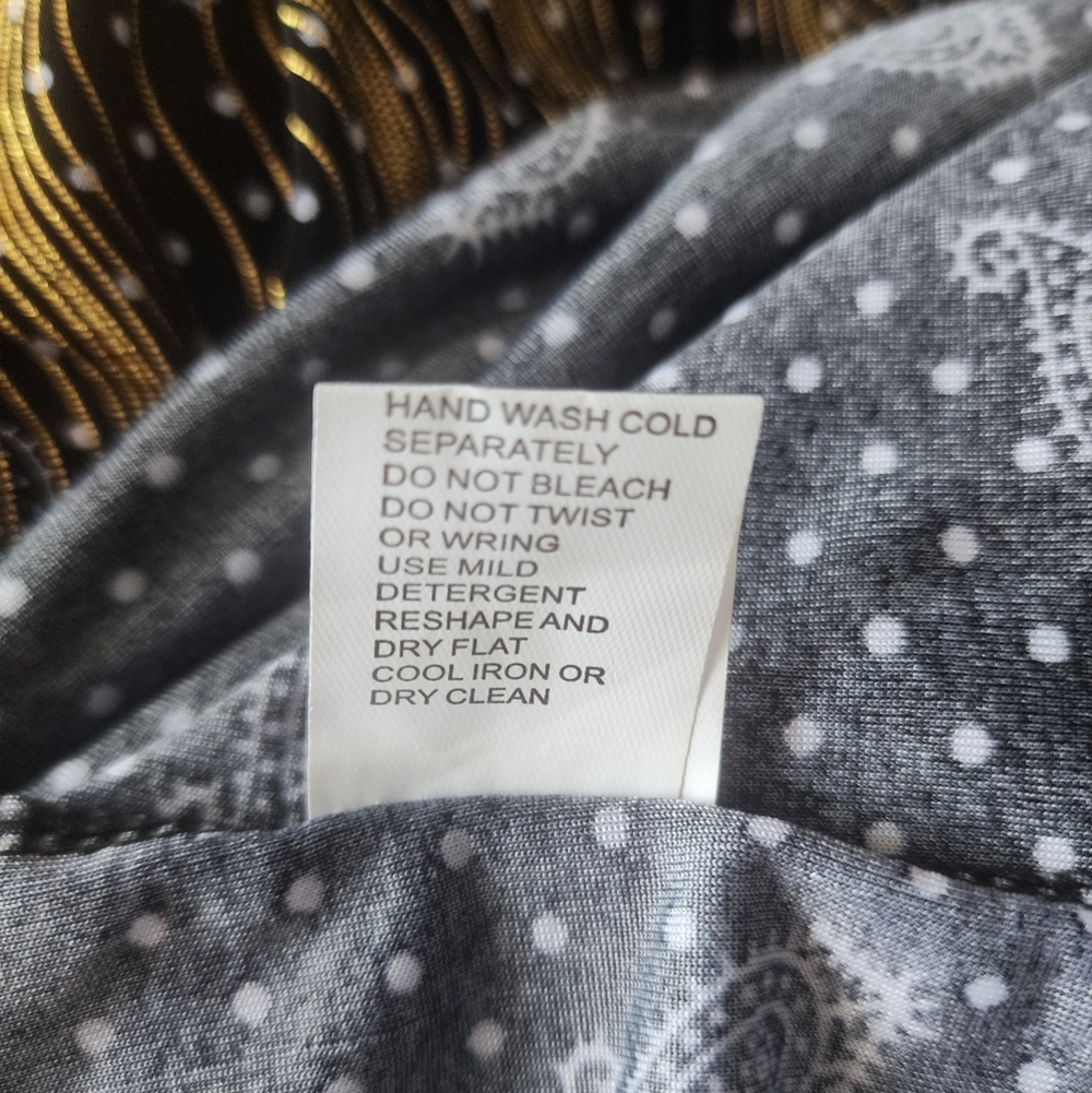NWOT ACE Fashion Maxi Dress Boho Psychedelic Gold Paisley Ruched Waist Stretch. - Picture 8 of 8